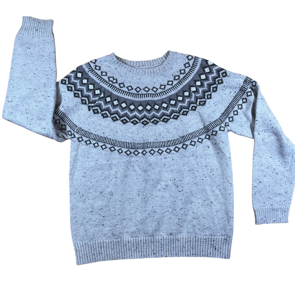Weatherproof Vintage Fair Isle Sweater Womans L Gray Nordic Cabin Core Pullover